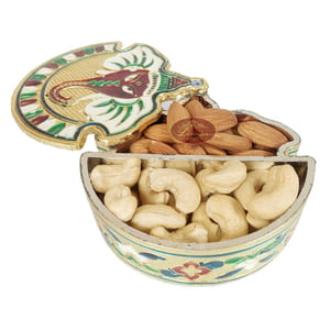 Small Ganesha Shaped Handmade Meenakari Dry Fruit Box (4" X 4" X 2.25" Inches)